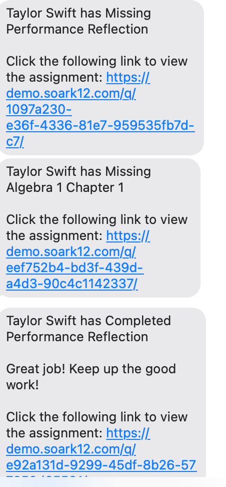 Text messages to parents